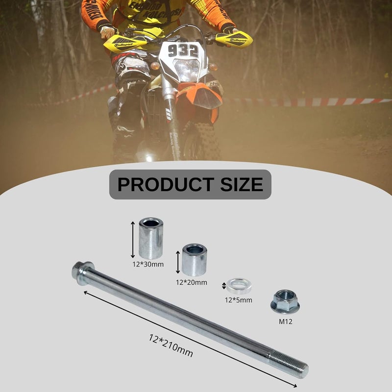 SIPARTS 12mm 210mm Front Rear Axle with Bushing 5mm 20mm 30mm Fit for Pit Dirt Bike Moped Scooter QUAD ATV Mini Bike Parts 50cc 110cc 125cc - Image 2